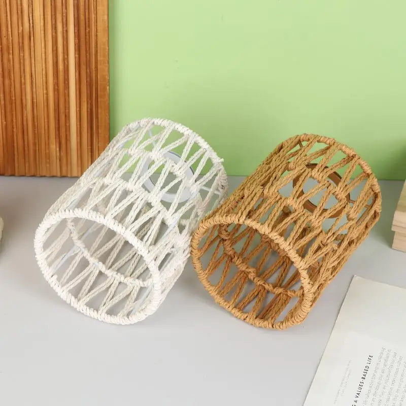 [New] Hot！Handmade Paper Rope Woven Rattan Lampshade Boho Decorative Lampshade Table Lamp Decorative For Garden Yard Living Room