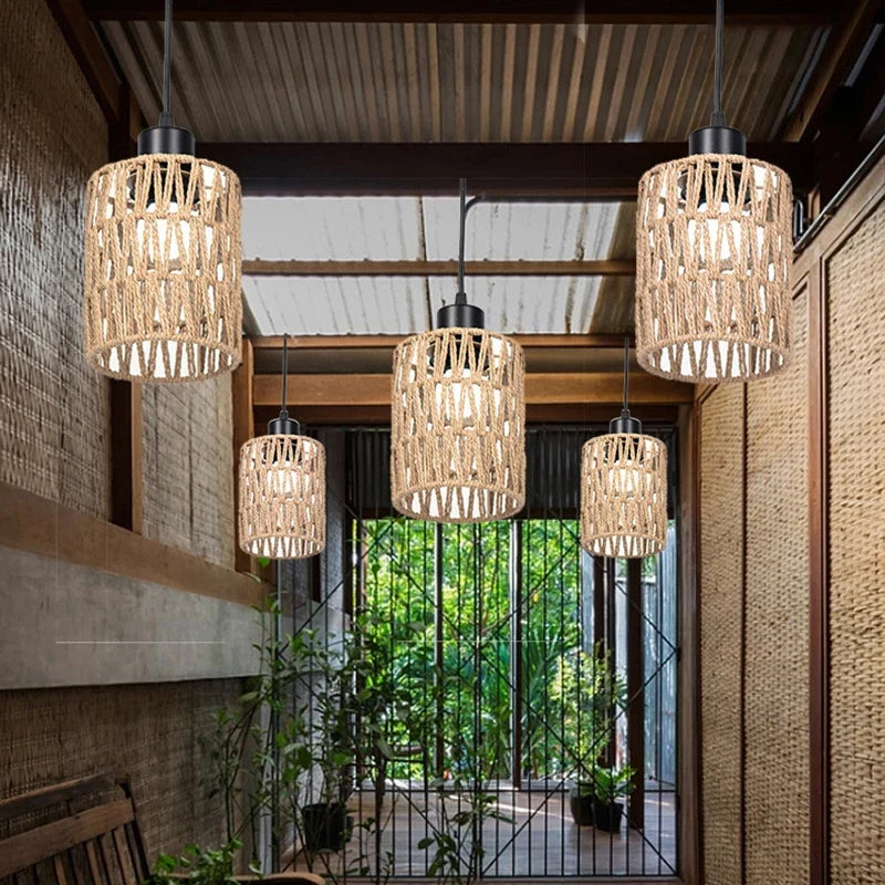 Bohemian Style Handwoven Home Decor Ceiling Lamp Woven Lampshade Rattan Lampshade Pendant Lamp Pendant Lamp Shade