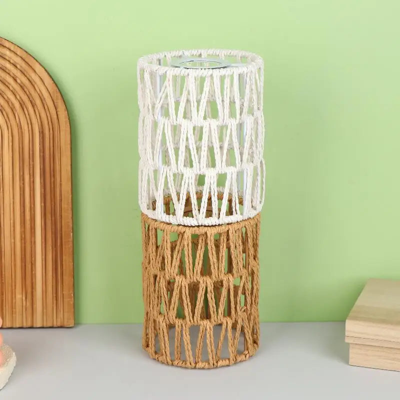 [New] Hot！Handmade Paper Rope Woven Rattan Lampshade Boho Decorative Lampshade Table Lamp Decorative For Garden Yard Living Room