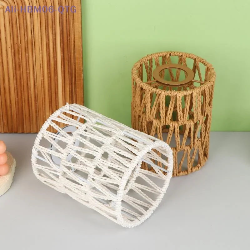 [New] Hot！Handmade Paper Rope Woven Rattan Lampshade Boho Decorative Lampshade Table Lamp Decorative For Garden Yard Living Room