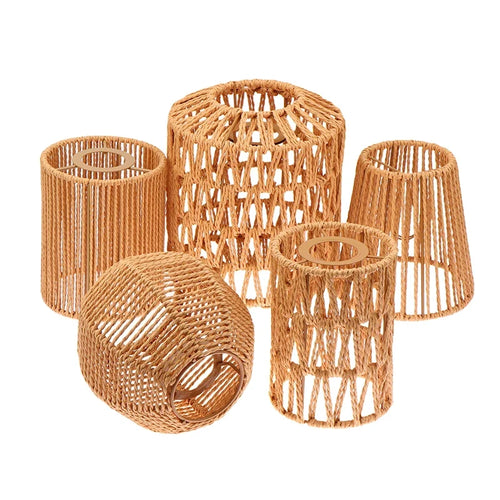 1 Piece Vintage Hanging Lampshade Handmade Woven Lamp Shade For Living Room Bedroom Hotel Simulated Rattan Light FixtureHot