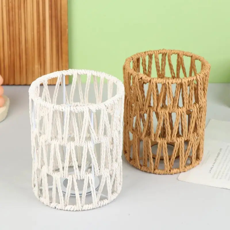[New] Hot！Handmade Paper Rope Woven Rattan Lampshade Boho Decorative Lampshade Table Lamp Decorative For Garden Yard Living Room