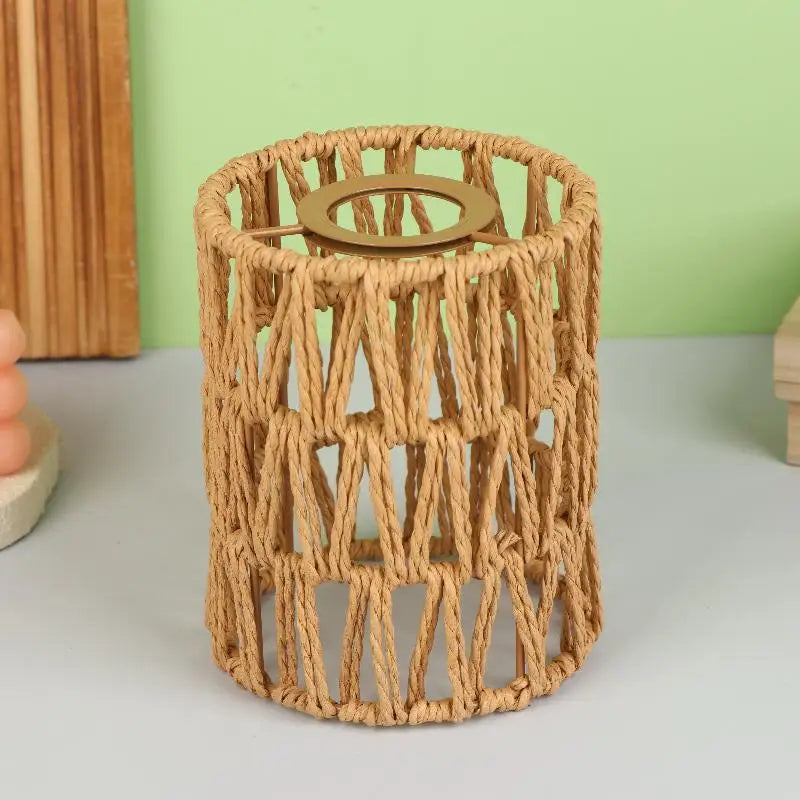 [New] Hot！Handmade Paper Rope Woven Rattan Lampshade Boho Decorative Lampshade Table Lamp Decorative For Garden Yard Living Room